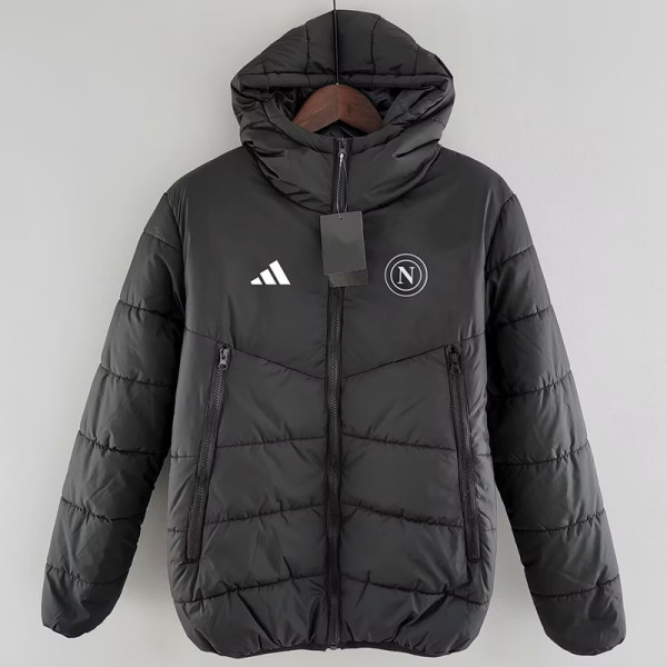 24/25 Napoli Black Hooded Cotton Coat连帽棉衣
