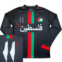 24/25 Palestine Black Arabic Version Long Sleeve Fans Soccer Jersey(背带图）
