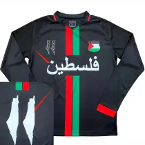 24/25 Palestine Black Arabic Version Long Sleeve Fans Soccer Jersey(背带图）