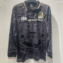 1998 Mexico Grey Black Long Sleeve Retro Soccer Jersey (长袖)(带小字)