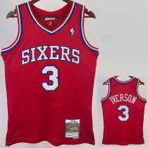 1996/97 76ERS IVERSON #3 Red Retro Top Quality Hot Pressing NBA Jersey