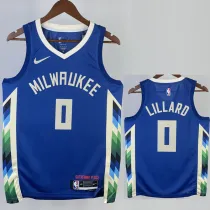 22/23 BUCKS LILLARD #0 Blue City Edition Top Quality Hot Pressing NBA Jersey(V领)