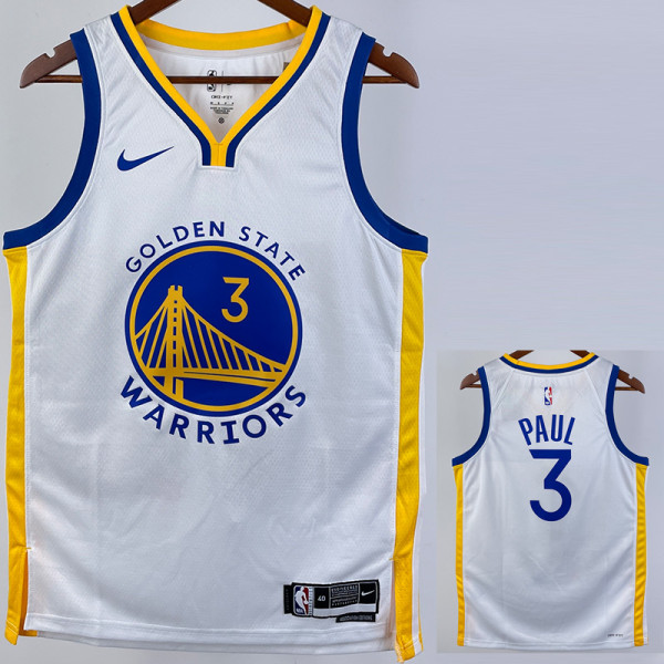 22/23 WARRIORS PAUL #3 White Top Quality Hot Pressing NBA Jersey (V领)
