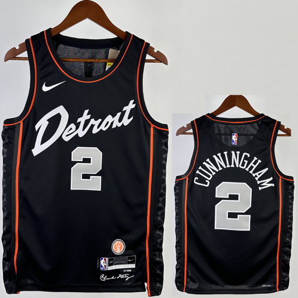 23/24 Pistons CUNNINGHAM #2 Black City Edition Top Quality Hot Pressing NBA Jersey