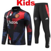 24/25 Man Utd Red Blue Black Puzzle Kids Half Pull Tracksuit  (童装、半拉链)