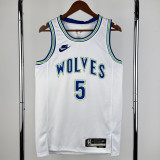23/24 TIMBERWOLVES ERDWARDS #5 White Top Quality Hot Pressing NBA Jersey(Retro Logo)