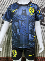 2024 Brazil Christ statue Blue Grey Kids Soccer Jersey