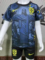 2024 Brazil Christ statue Blue Grey Kids Soccer Jersey