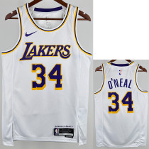 LAKERS O'Neal  #34 White Circle Neck  Top Quality Hot Pressing NBA Jersey（圆领）