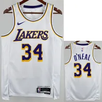 LAKERS O'Neal  #34 White Circle Neck  Top Quality Hot Pressing NBA Jersey（圆领）