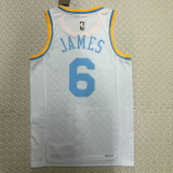 22/23 LAKERS JAMES #6 White Top Quality Hot Pressing NBA Jersey (Retro Logo)