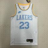 22/23 LAKERS JAMES #23 White Top Quality Hot Pressing NBA Jersey (Retro Logo)