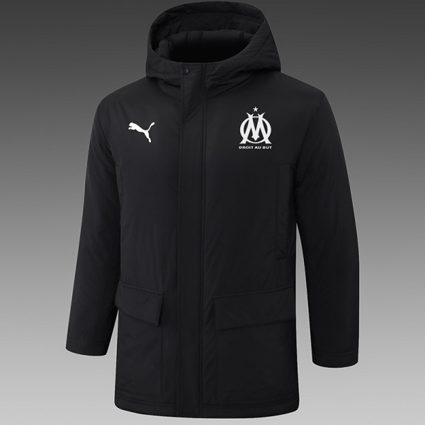 24/25 Marseille Black Hooded Cotton Coat G249白色队标