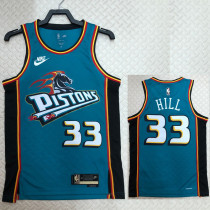 22/23 Pistons HILL #33 Blue Top Quality Hot Pressing NBA Jersey (Retro Logo)