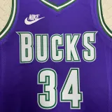 22/23 BUCKS ANTETOKOUNMPO #34 Purple Top Quality Hot Pressing NBA Jersey (Retro Logo)