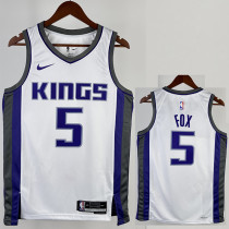 22/23 KINGS FOX #5 White Home Top Quality Hot Pressing NBA Jersey(V领）