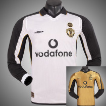 2001/2002 Man Utd 100th Centenary Gold White Two-Sided  Long Sleeve Retro Soccer Jersey