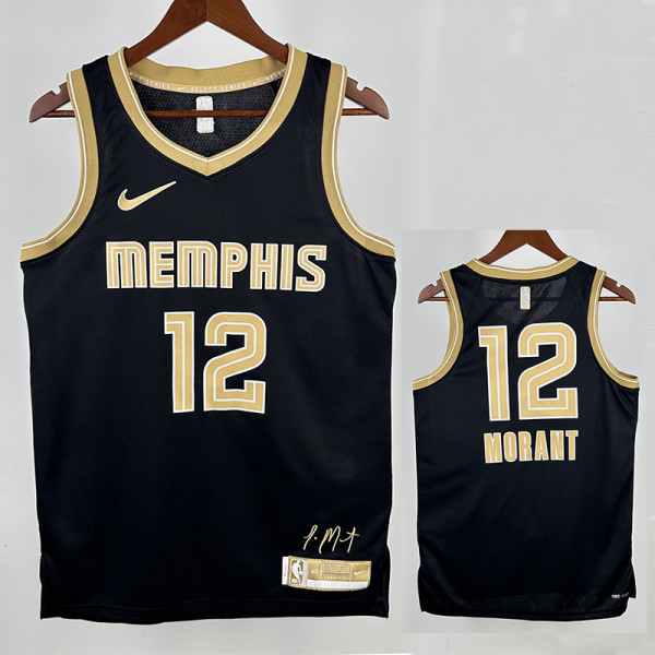23/24 Grizzlies MORANT #12 Black Honor Edition Top Quality Hot Pressing NBA Jersey荣耀版