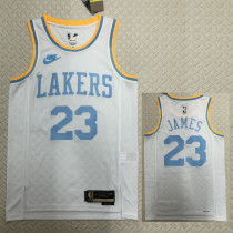 22/23 LAKERS JAMES #23 White Top Quality Hot Pressing NBA Jersey (Retro Logo)