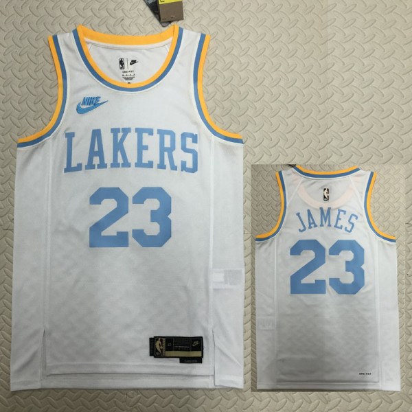 22/23 LAKERS JAMES #23 White Top Quality Hot Pressing NBA Jersey (Retro Logo)