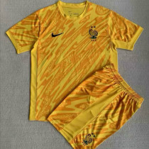 24/25 France Yellow Goalkeeper Kids Soccer Jersey