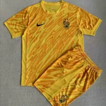 24/25 France Yellow Goalkeeper Kids Soccer Jersey