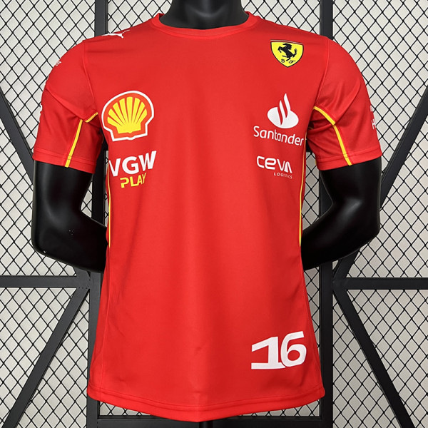 2024 F1 Formula One Ferrari #16 Red Racing Suit (圆领、16号、左肩带DX广告)