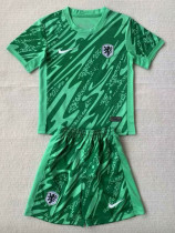 24/25 Netherlands Green Goalkeeper Kids Soccer Jersey