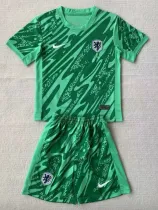 24/25 Netherlands Green Goalkeeper Kids Soccer Jersey