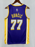 LAKERS DONCIC'#77 Blue Flying Man Top Quality Hot Pressing NBA Jersey(V领）