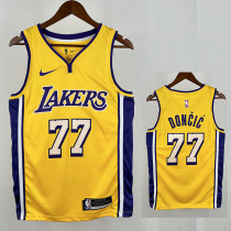 LAKERS DONCIC'#77 Yellow Top Quality Hot Pressing NBA Jersey(V领）
