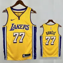 LAKERS DONCIC'#77 Yellow Top Quality Hot Pressing NBA Jersey(V领）