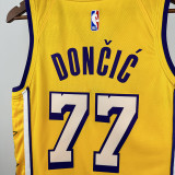 LAKERS DONCIC'#77 Yellow (With star markings)Top Quality Hot Pressing NBA Jersey(侧带星标）