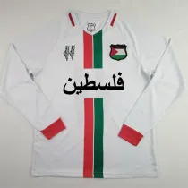 24/25 Palestino Deportivo White Two tone  Long Sleeve Fans Soccer Jersey(红色袖口）