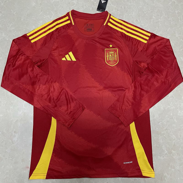 2024 Spain Home Long Sleeve  Fans Soccer Jersey(长袖)