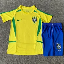 2002 Brazil Home Kids Retro Soccer Jersey