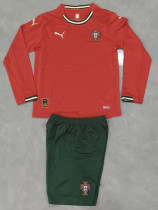 25/26 Portugal Home Long Sleeve Kids  Soccer Jersey