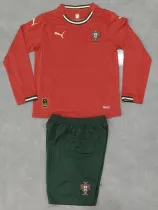 25/26 Portugal Home Long Sleeve Kids  Soccer Jersey