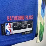 22/23 BUCKS LILLARD #0 Blue City Edition Top Quality Hot Pressing NBA Jersey(V领)