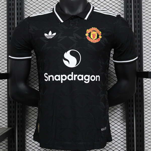24/25 Man Utd  Black Special Edition Player Version Soccer Jersey(胸前白广告）