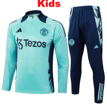 24/25 Man Utd Light Green Kids Half Pull Tracksuit  (童装、半拉链)