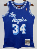 1996/97 LAKERS O'NEAL #34 Blue Retro Top Quality Hot Pressing NBA Jersey(圆领）