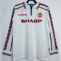 1998/1999 Man Utd  Anniversary Edition White Retro  Long Sleeve Soccer Jersey