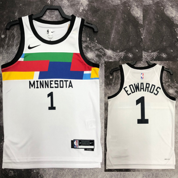 22/23 TIMBERWOLVES EDWARDS #1 White City Edition Top Quality Hot Pressing NBA Jersey