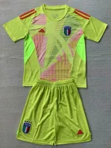2024 Italy Green Puzzle Goalkeeper Kids Soccer Jersey