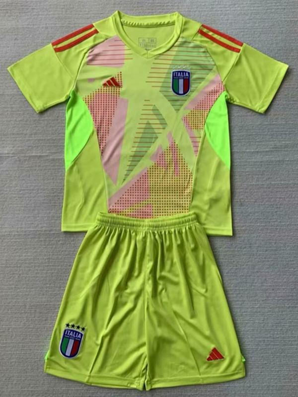 2024 Italy Green Puzzle Goalkeeper Kids Soccer Jersey
