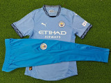 24/25 Man City Home Player Version Soccer Jersey（Sky Blue Long pants)