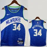 23/24 BUCKS ANTETOKOUNMPO #34 Blue City Edition Top Quality Hot Pressing NBA Jersey
