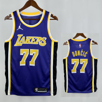 LAKERS DONCIC'#77 Blue Flying Man Top Quality Hot Pressing NBA Jersey