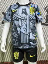 2024 Brazil Christ statue Black Kids Soccer Jersey